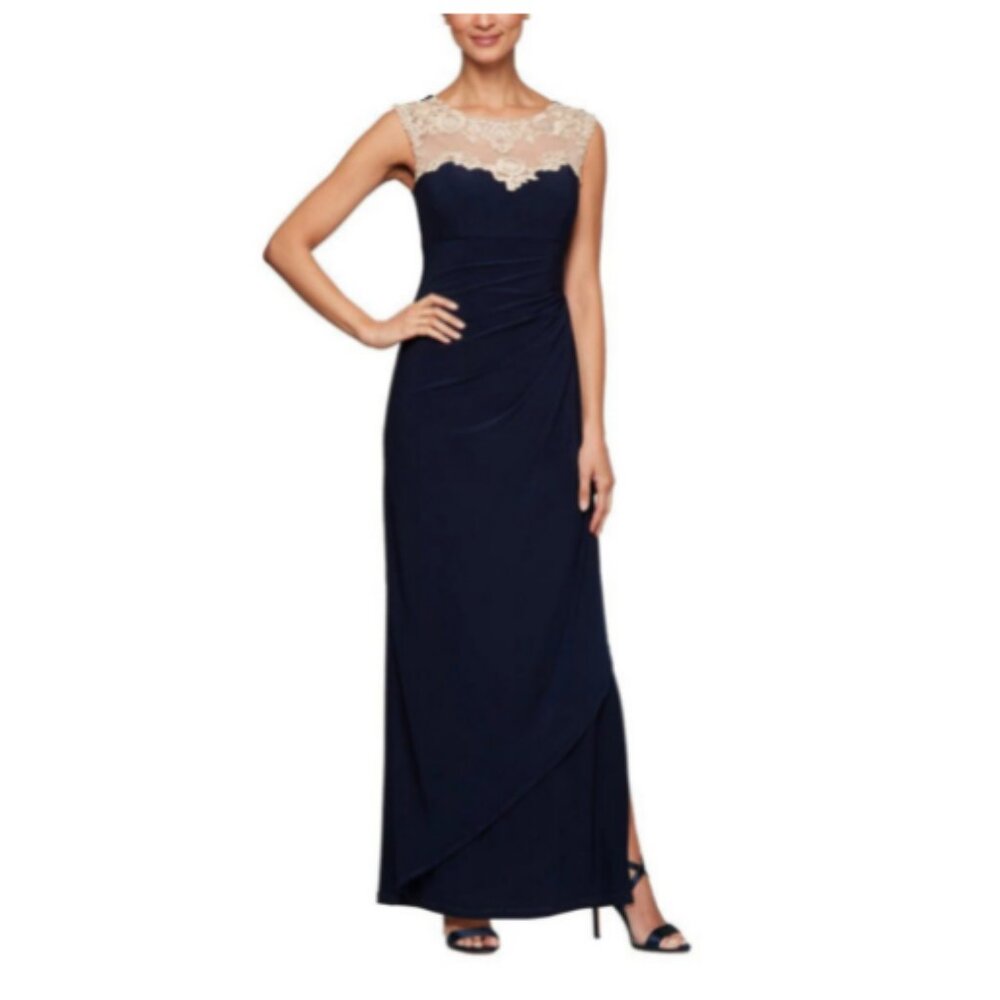 Alex Evenings Crepe Side Ruched Dress 6P NWT